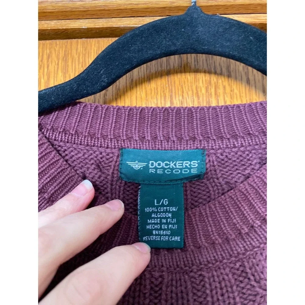 Dockers Vintage Cable Knit‎ Red Cotton Crew Neck Sweater Large Preppy Old Money